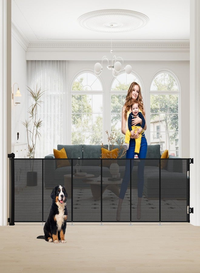 SMONTER Extra Wide Retractable Dog Gates, Mesh Baby Gate with Support Rods Extend to 118" Wide 33" Tall, Portable Safety Retractable Gate for Stairs, Indoor/Outdoor, Black - Image 1